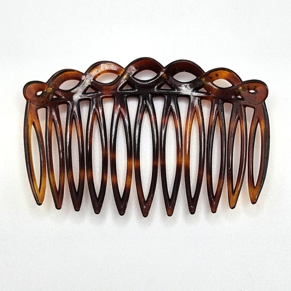 VINTAGE Classic Brown Plastic Rhinestone Detail Hair Comb Made in France - Picture 6 of 6